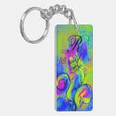 Porte-clés FLEURS ET BUTTERFLIS BLANCS bleu vert jaune (Devant gauche)