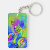 Porte-clés FLEURS ET BUTTERFLIS BLANCS bleu vert jaune (Dos)