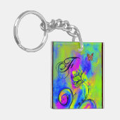 Porte-clés FLEURS ET BUTTERFLIS BLANCS bleu vert jaune (Devant gauche)