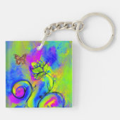 Porte-clés FLEURS ET BUTTERFLIS BLANCS bleu vert jaune (Dos)