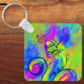 Porte-clés FLEURS ET BUTTERFLIS BLANCS bleu vert jaune (Recto)