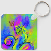 Porte-clés FLEURS ET BUTTERFLIS BLANCS bleu vert jaune (Dos)