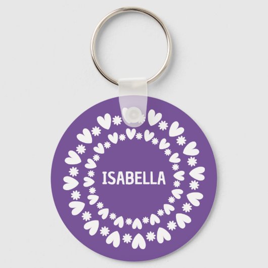 Porte-clés Fleurs Et Coeurs Nom (Verso)