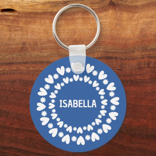 Porte-clés Fleurs Et Coeurs Nom (Verso)