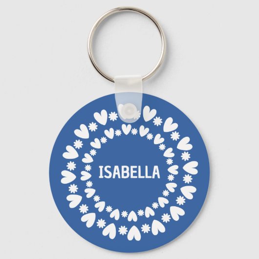 Porte-clés Fleurs Et Coeurs Nom (Verso)