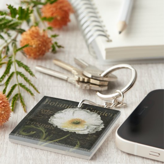 Porte-clés Fleurs et feuille blancs (Devant Droit)