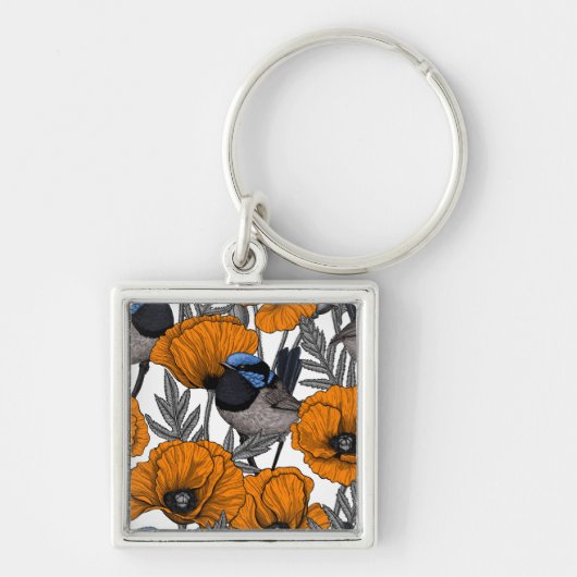 Porte-clés Fleurs et fleurs de pavot orangé 2 (Devant)