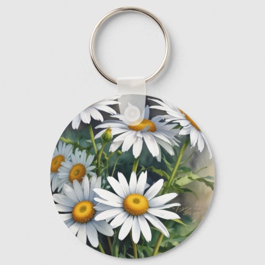 Porte-clés Fleurs et marguerites Elégante aquarelle (Recto)