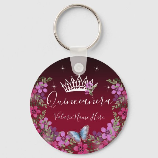 Porte-clés Fleurs et papillon princesse Quinceanera (Recto)