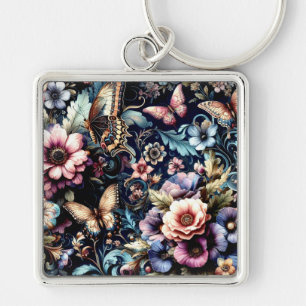 Porte-clés Fleurs et papillons de printemps antiques