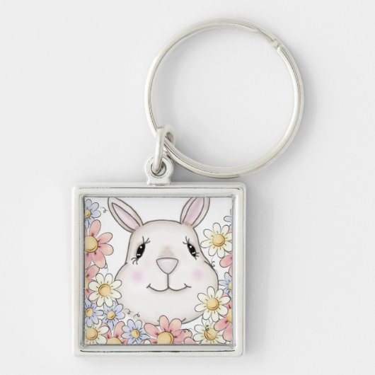 Porte-clés Fleurs et papillons lapins mignons (Devant)