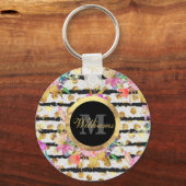 Porte-clés Fleurs et rayures de printemps élégantes (Recto)