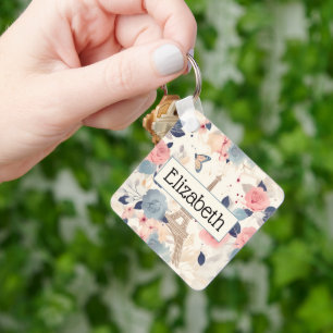 Porte-clés Fleurs et Tour Eiffel Paris Motif de voyage