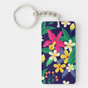 Porte-clés Fleurs Exotiques Colorées Motif Feuilles-23021