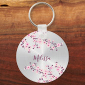 Porte-clés Fleurs florales de cerisiers Argent rose (Recto)