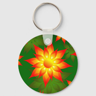 Porte-clés Fleurs florales jaunes avec Arrière - plan vert-57