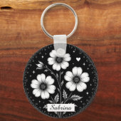 Porte-clés Fleurs gothiques noir et blanc (Verso)