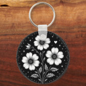 Porte-clés Fleurs gothiques noir et blanc (Recto)