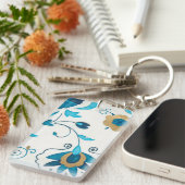 Porte-clés Fleurs Indigo dorées avec Arrière - plan blanc (Devant droit)