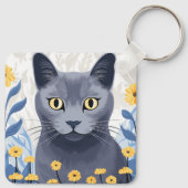 Porte-clés Fleurs Jaunes Chat Bleu Russe (Dos)