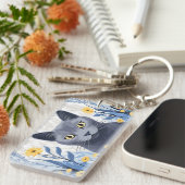 Porte-clés Fleurs Jaunes Chat Bleu Russe (Devant droit)
