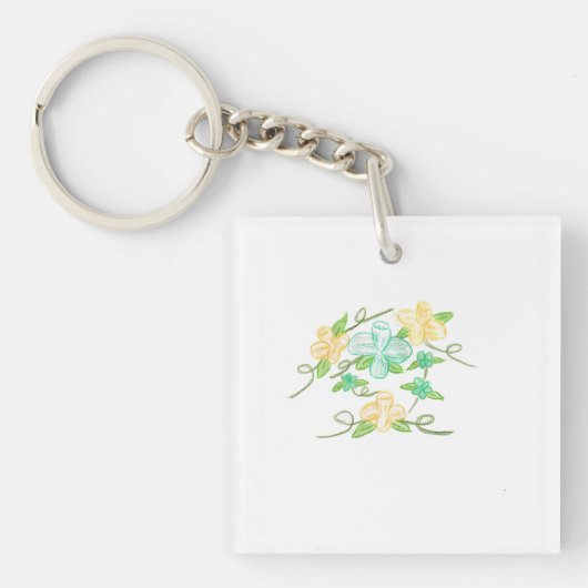 Porte-clés Fleurs jaunes et bleues (Devant)