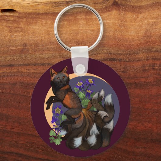 Porte-clés Fleurs Kitsune et Columbine (Recto)