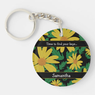Porte-clés Fleurs marguerites jaunes avec feuilles verts