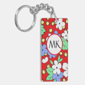 Porte-clés Fleurs monogrammes rouges et blanches personnalisé (Devant gauche)