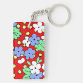 Porte-clés Fleurs monogrammes rouges et blanches personnalisé (Dos)