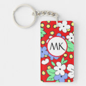 Porte-clés Fleurs monogrammes rouges et blanches personnalisé (Devant)