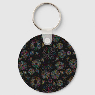 Porte-clés Fleurs Motif en ligne colorée en noir