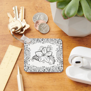 Porte-clés Fleurs Noir Blanc, Beauté Monochrome
