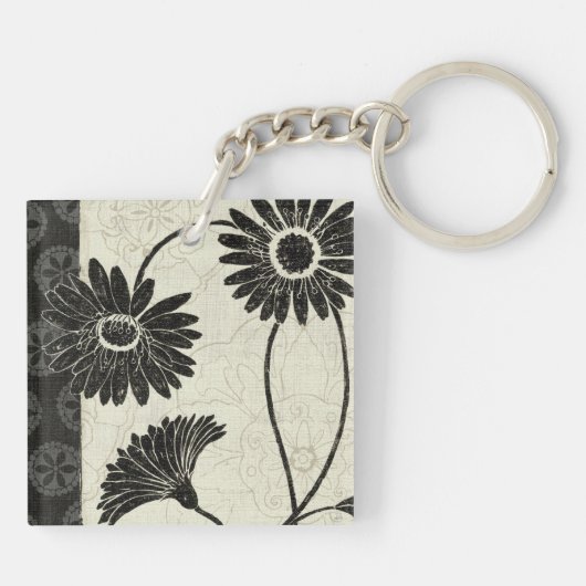 Porte-clés Fleurs noires et blanches (Dos)