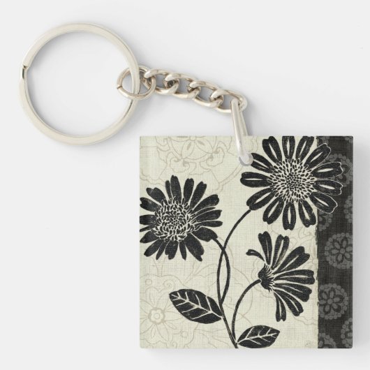 Porte-clés Fleurs noires et blanches 2 (Devant)