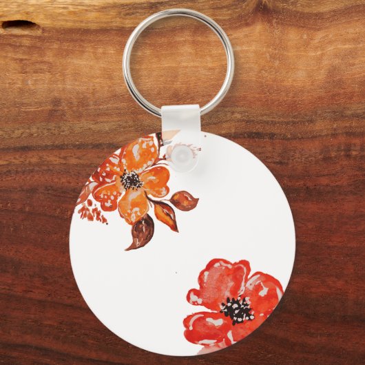Porte-clés Fleurs orange d'aquarelle (Verso)