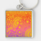 Porte-clés Fleurs orange violet et fond jaune K (Devant)