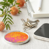Porte-clés Fleurs orange violet et fond jaune K (Côté)
