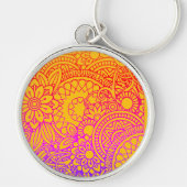 Porte-clés Fleurs orange violet et fond jaune K (Devant)