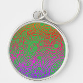 Porte-clés Fleurs orange violet et fond vert clair (Devant)