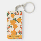 Porte-clés Fleurs Oranges, Motif De Fleurs, Votre Nom (Dos)