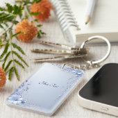 Porte-clés Fleurs Ornées Bleues avec Perles (Devant droit)