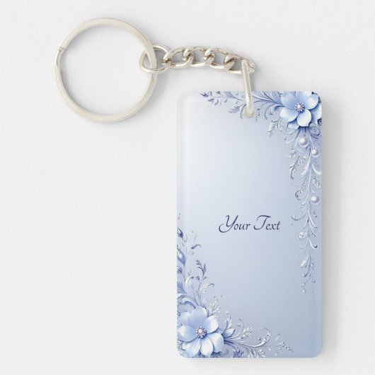 Porte-clés Fleurs Ornées Bleues avec Perles (Devant)
