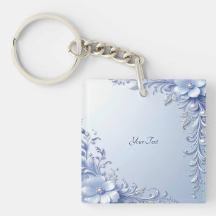 Porte-clés Fleurs Ornementales Bleues avec Perles