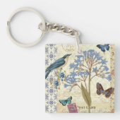 Porte-clés Fleurs, papillons, et collage d'oiseau (Devant)