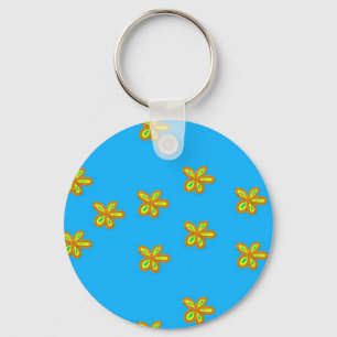 Porte-clés fleurs peintes en bleu