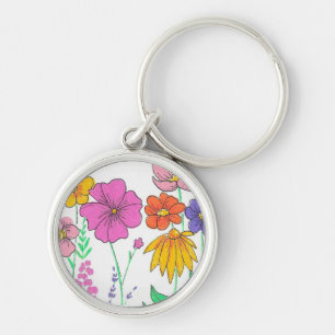 Porte-clés Fleurs peintes fantaisistes et vibrantes