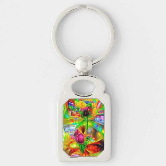 Porte-clés Fleurs psychédéliques Abstraites (Devant)