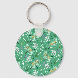 Porte-clés Fleurs Rétro, Motif Botanique Sans Seamless.