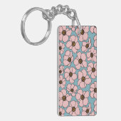 Porte-clés Fleurs rose Boho sur fond bleu (Devant gauche)